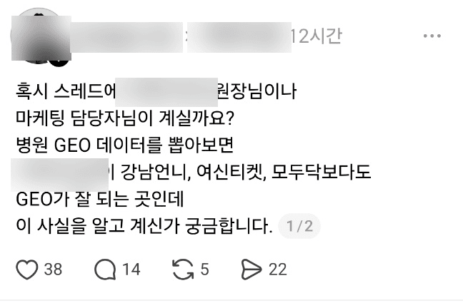 Screenshot of a marketing community comment praising HEIM GLOBAL's GEO capability, anonymized